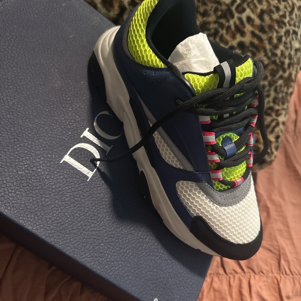 Dior Blue and Neon Yellow Sneakers